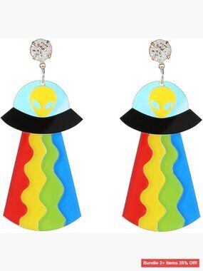 Acrylic UFO Spaceship Dangle Earrings, Lightweight Drop Earrings for Women